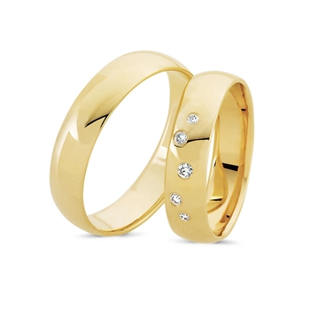 Vielsesringe i 14 kt Guld med 4x0,01 ct & 1x0,03ct