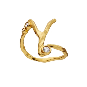 Alfabet ring i forgyldt sølv med bogstavet Y fra Maanesten