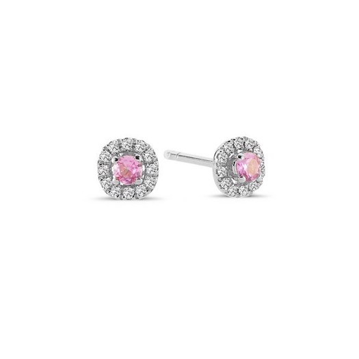 Sofia - Pink safir øreringe i 14 kt hvidguld med i alt 0,12 ct. diamanter